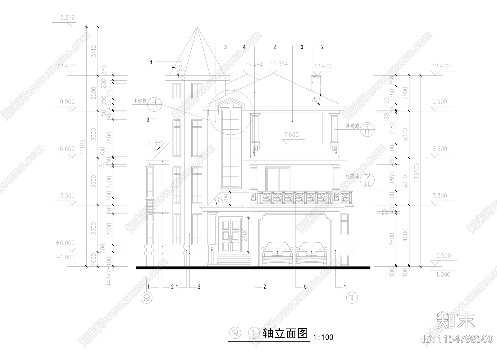 别墅乡村民居cad施工图下载【ID:1154798500】