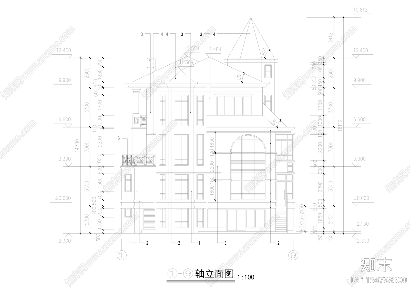 别墅乡村民居cad施工图下载【ID:1154798500】