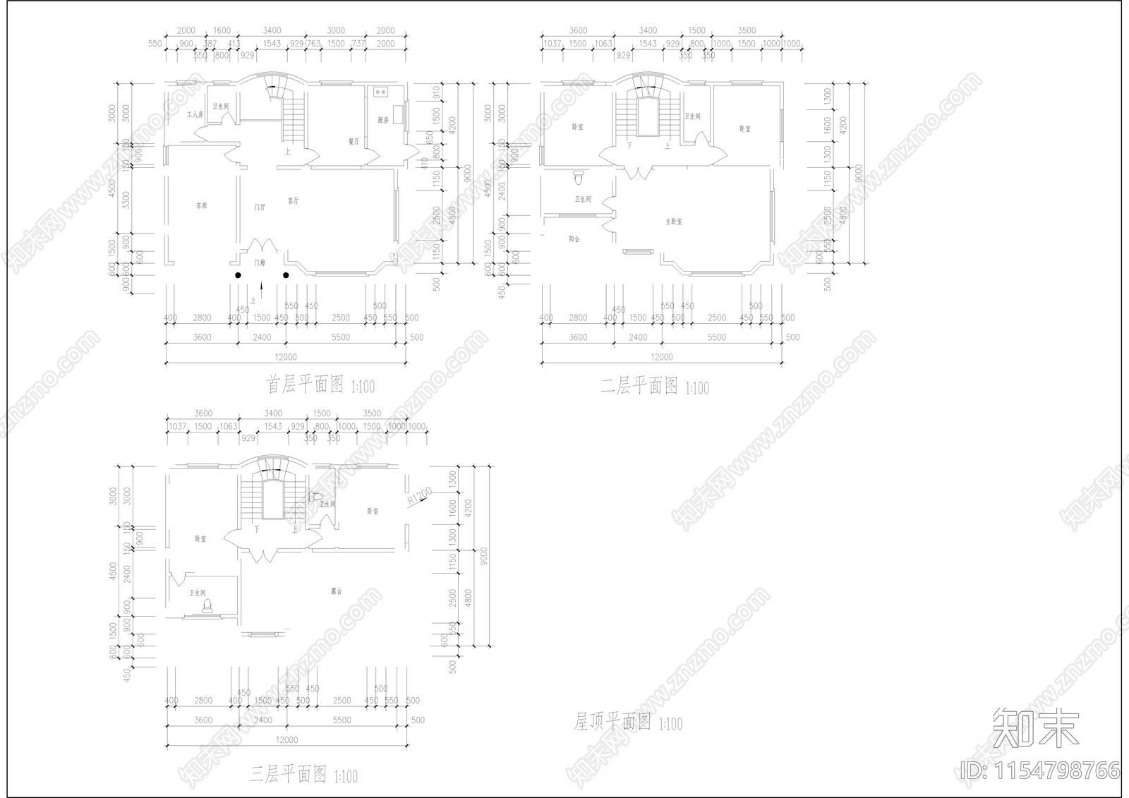 乡村别墅建筑cad施工图下载【ID:1154798766】