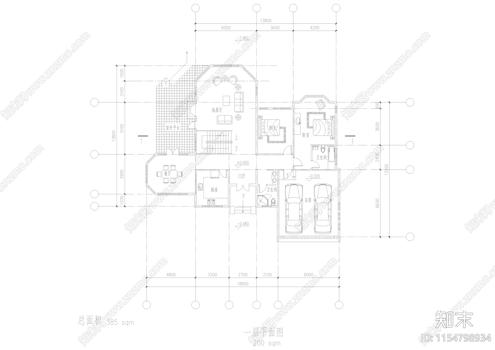 乡村别墅建筑cad施工图下载【ID:1154798934】