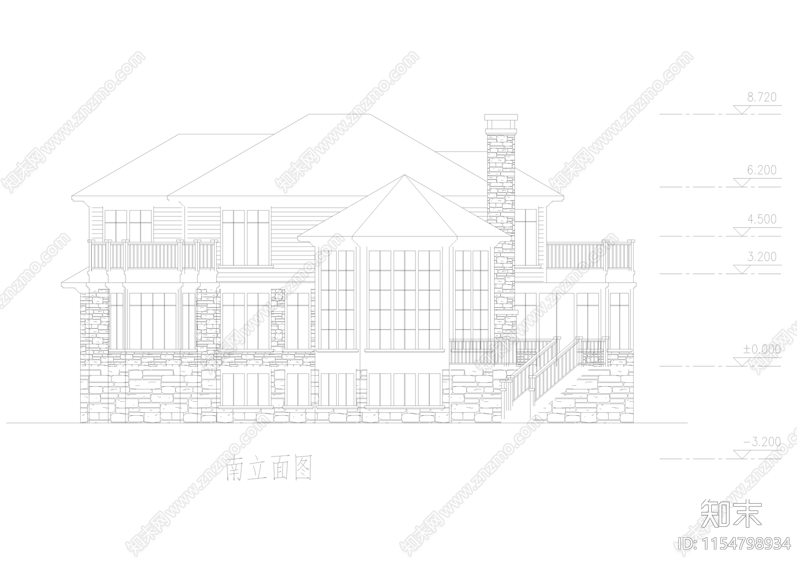 乡村别墅建筑cad施工图下载【ID:1154798934】