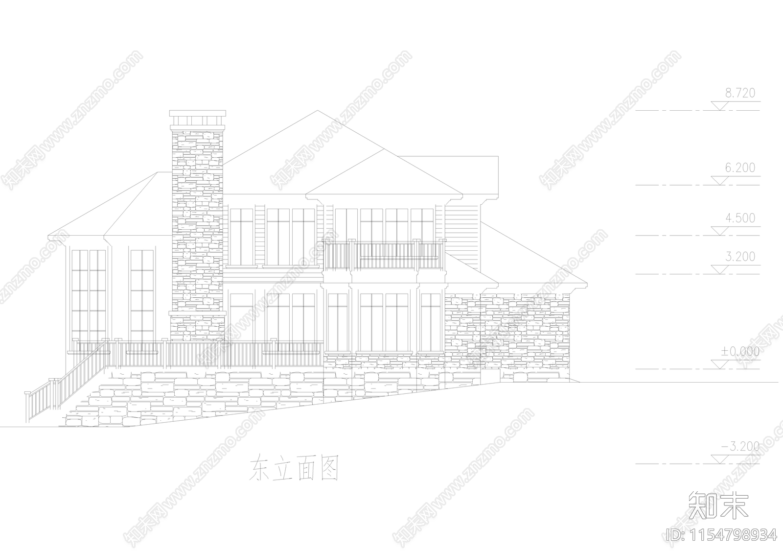 乡村别墅建筑cad施工图下载【ID:1154798934】