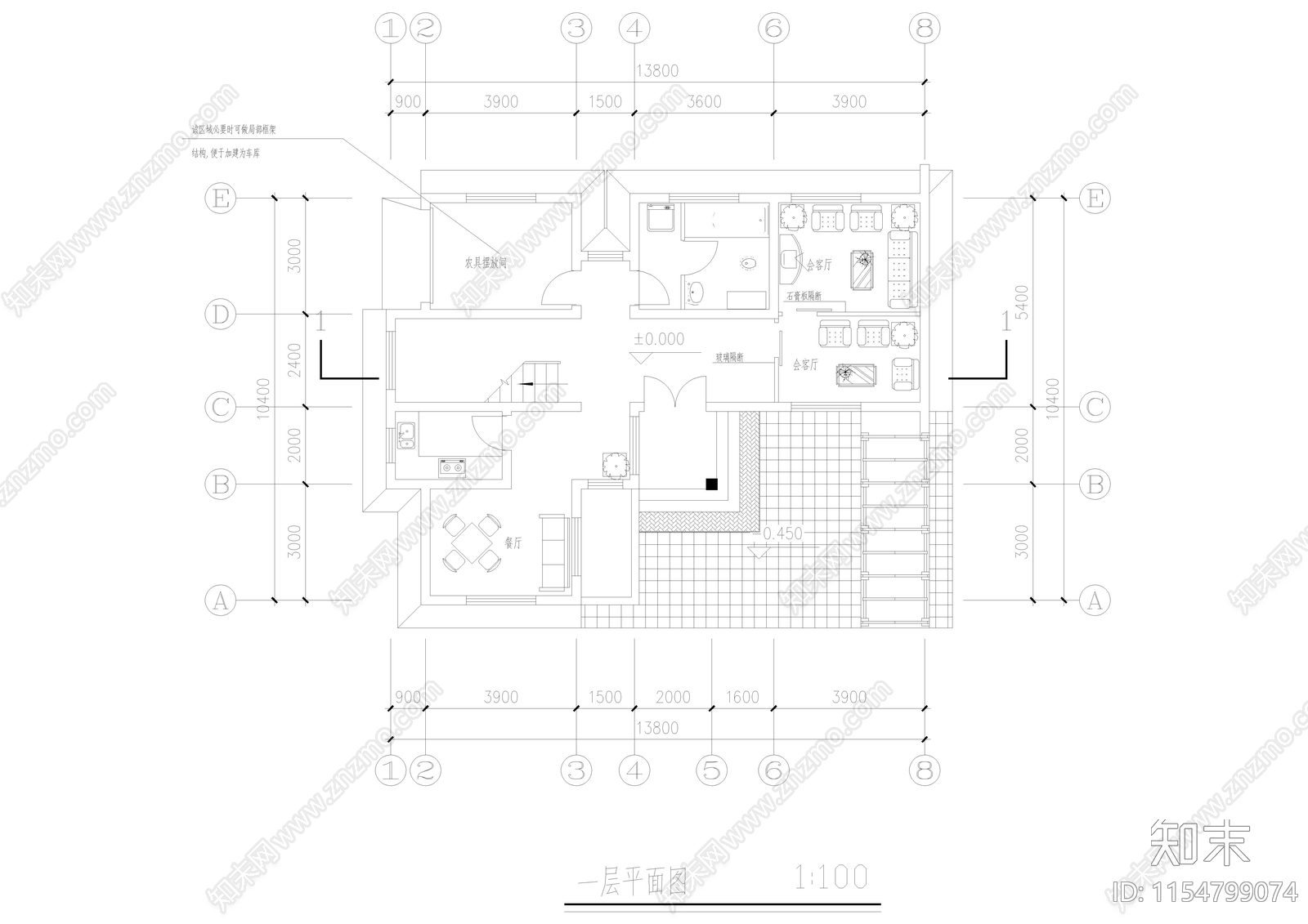 乡村别墅建筑cad施工图下载【ID:1154799074】