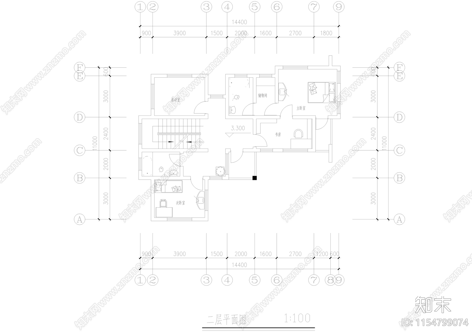 乡村别墅建筑cad施工图下载【ID:1154799074】