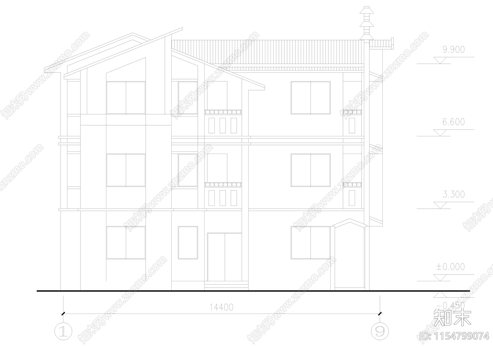 乡村别墅建筑cad施工图下载【ID:1154799074】