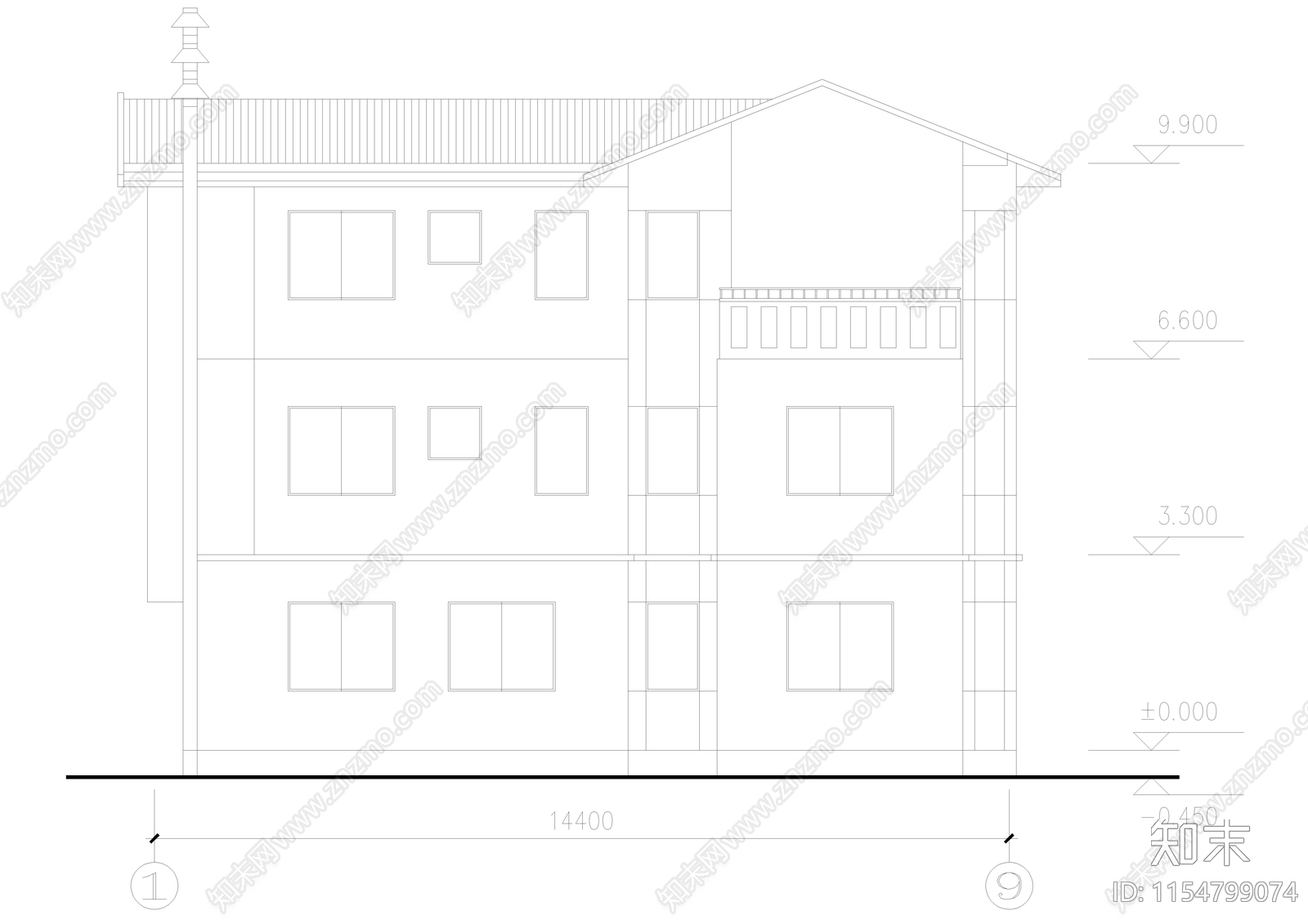 乡村别墅建筑cad施工图下载【ID:1154799074】