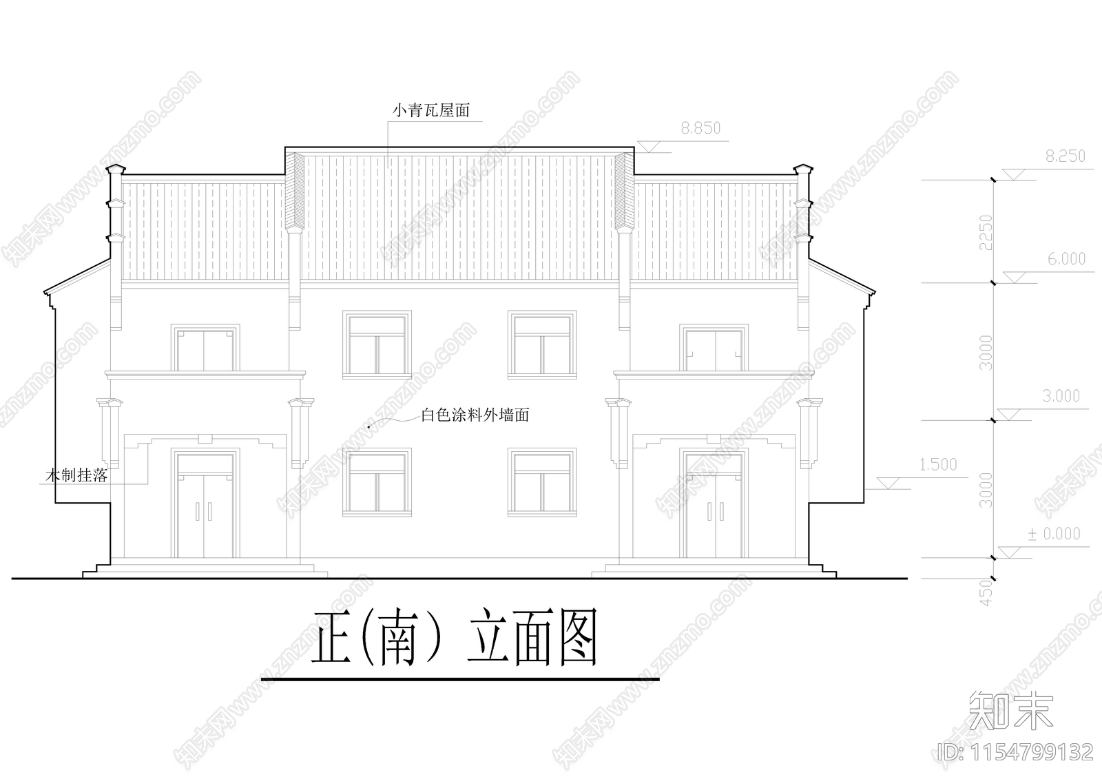 乡村别墅建筑cad施工图下载【ID:1154799132】