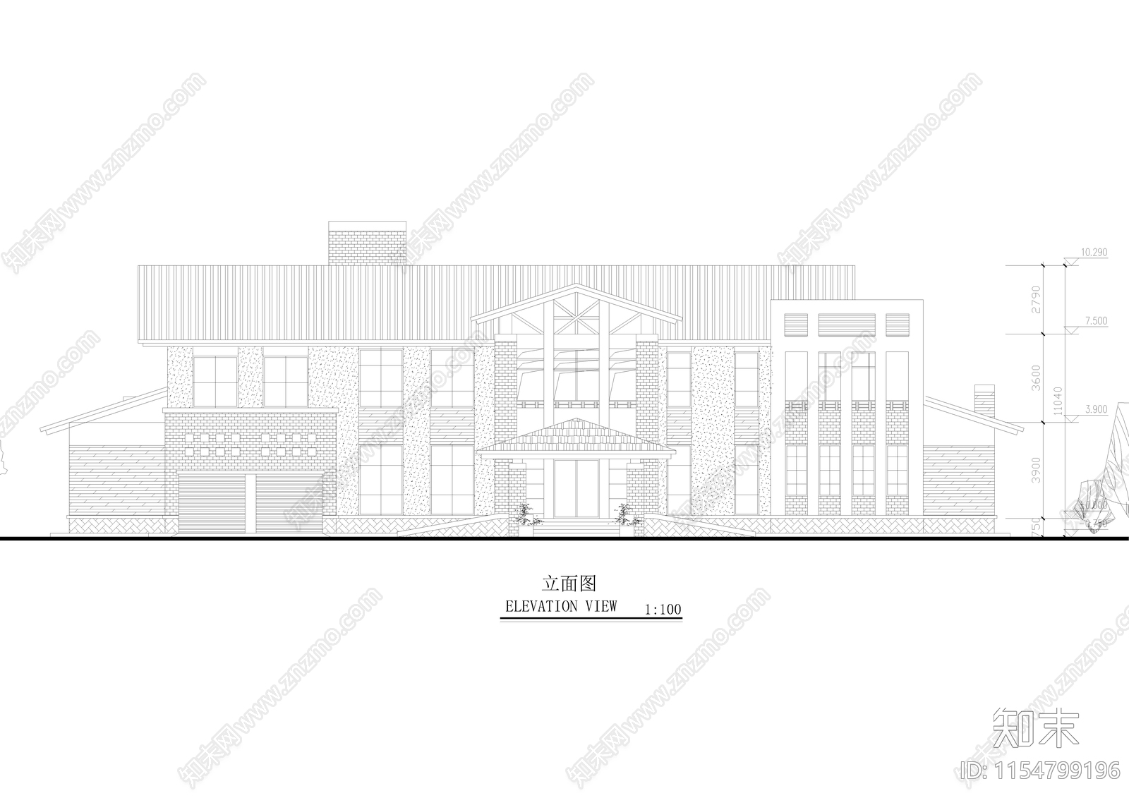 乡村别墅建筑cad施工图下载【ID:1154799196】