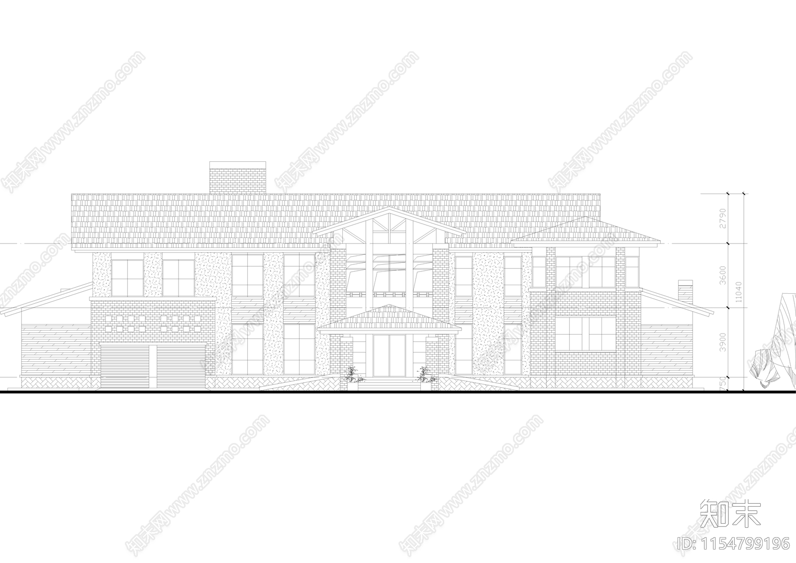 乡村别墅建筑cad施工图下载【ID:1154799196】