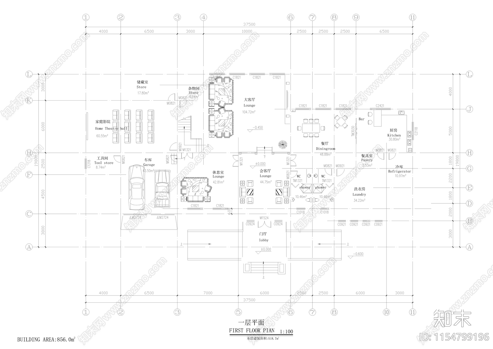 乡村别墅建筑cad施工图下载【ID:1154799196】