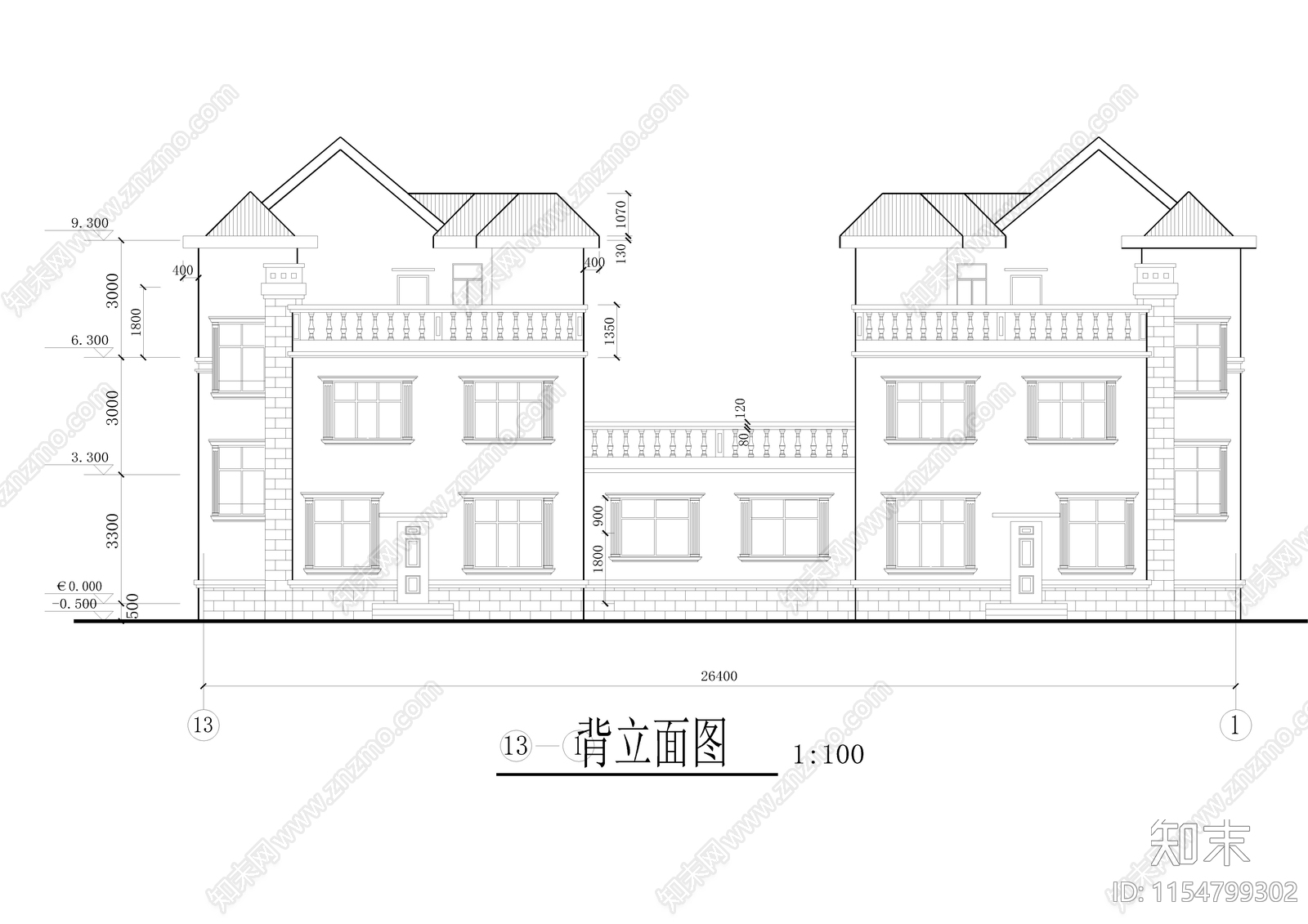 乡村别墅建筑cad施工图下载【ID:1154799302】