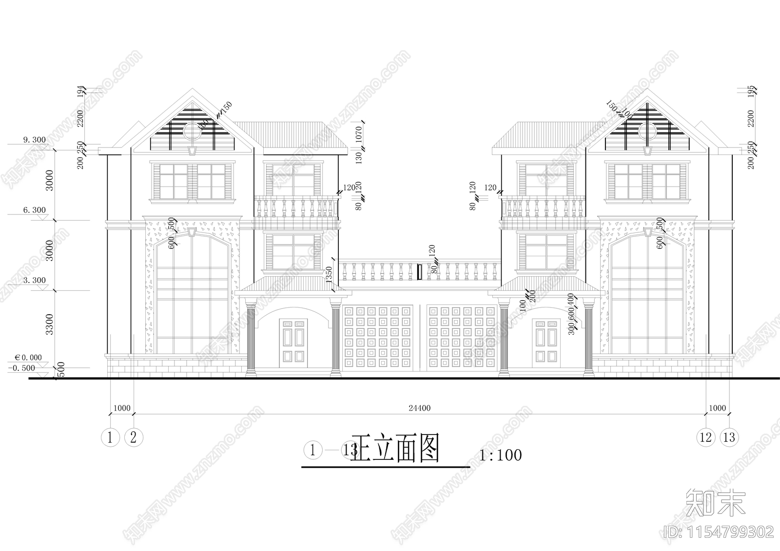 乡村别墅建筑cad施工图下载【ID:1154799302】