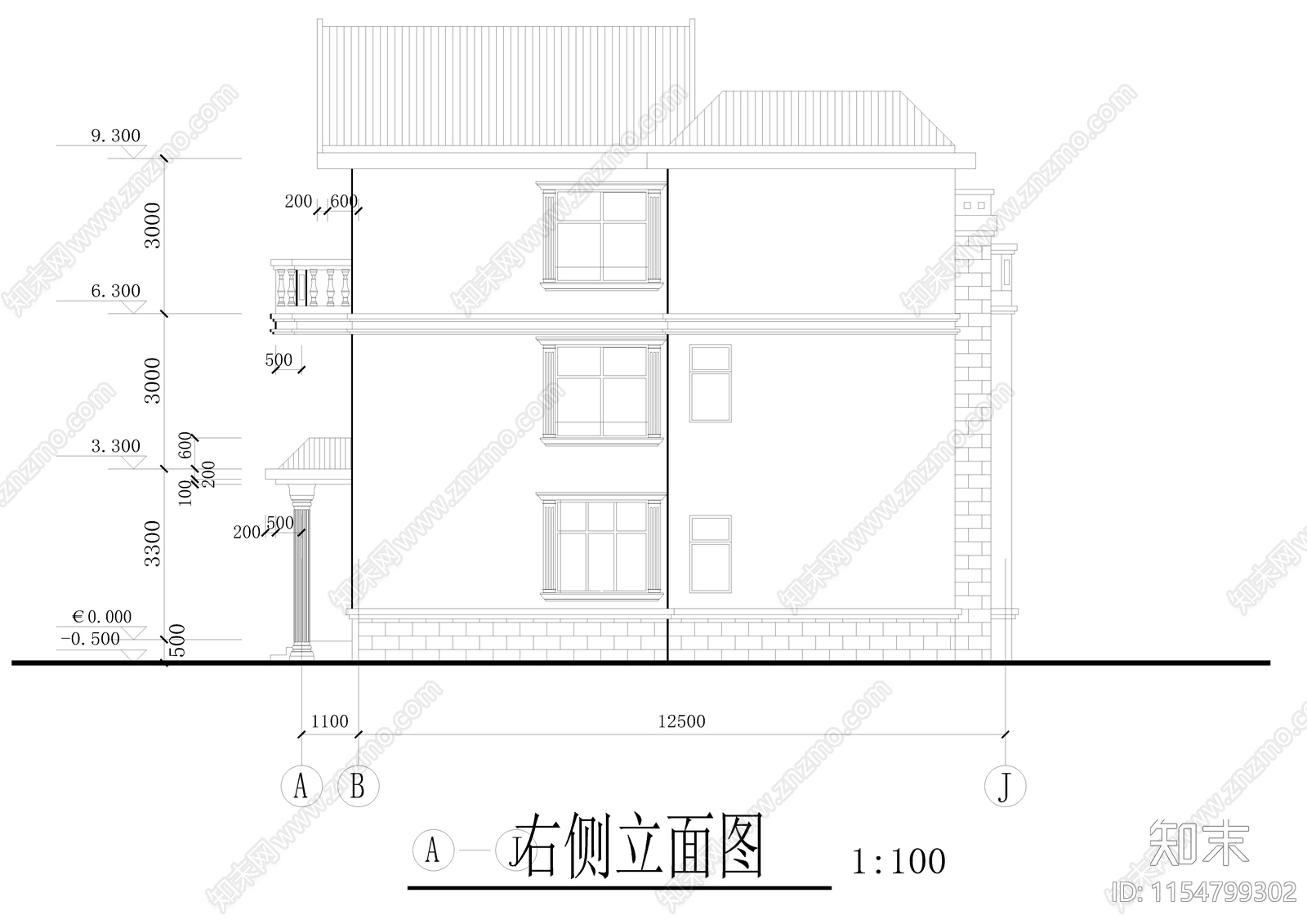 乡村别墅建筑cad施工图下载【ID:1154799302】