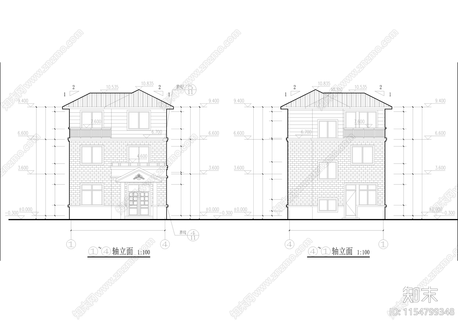 乡村别墅建筑cad施工图下载【ID:1154799348】