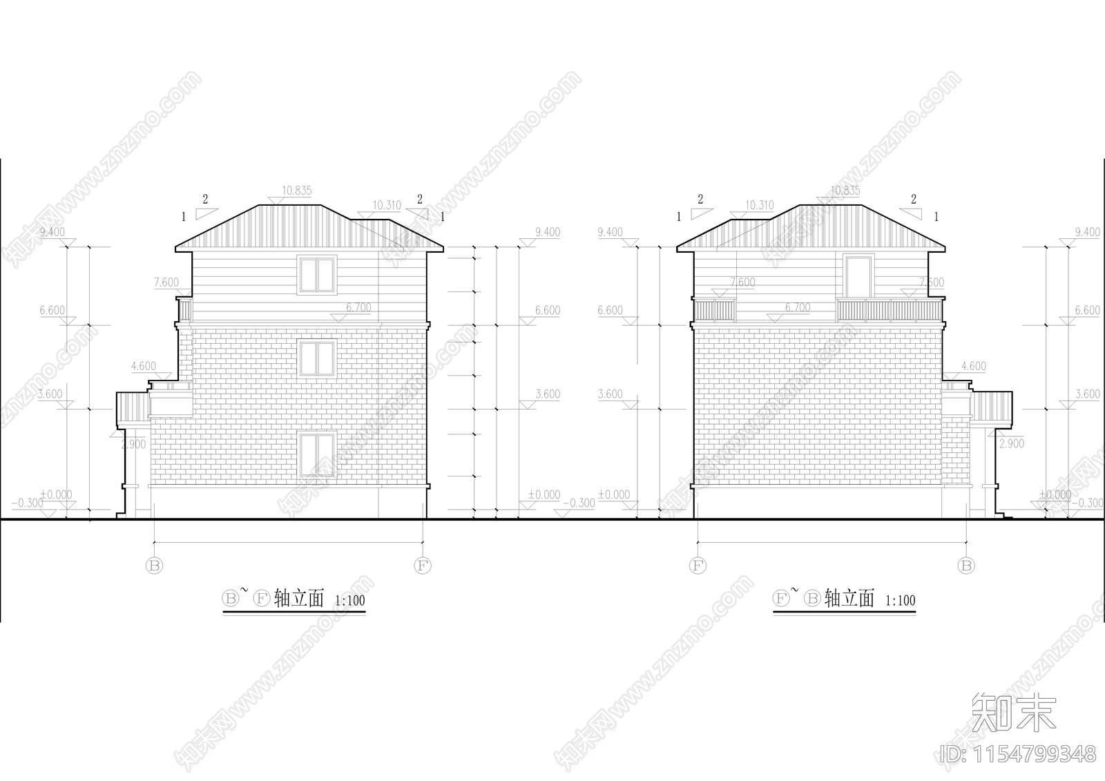 乡村别墅建筑cad施工图下载【ID:1154799348】