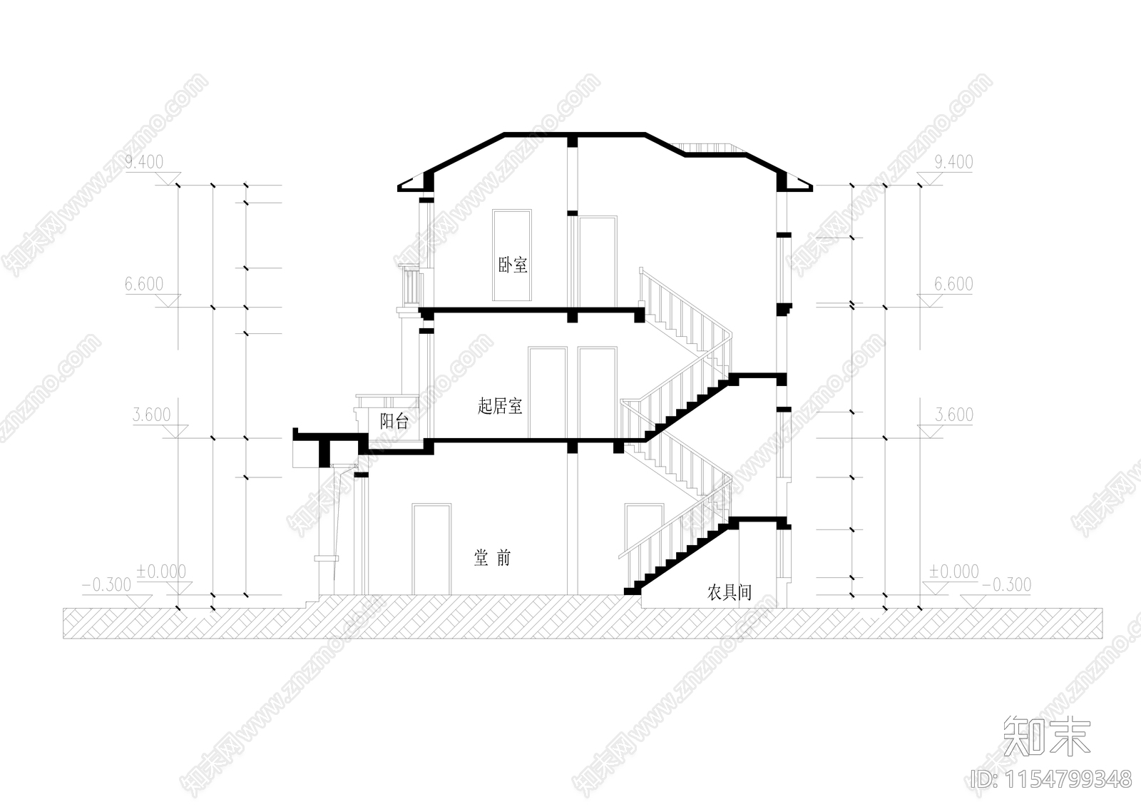 乡村别墅建筑cad施工图下载【ID:1154799348】