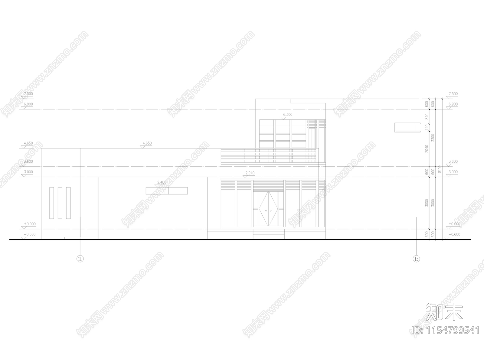 乡村别墅建筑cad施工图下载【ID:1154799541】