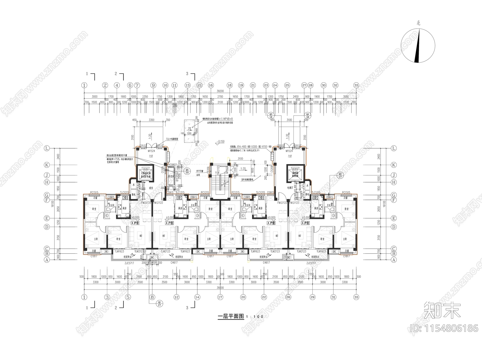 现代高层住宅建筑cad施工图下载【ID:1154806186】