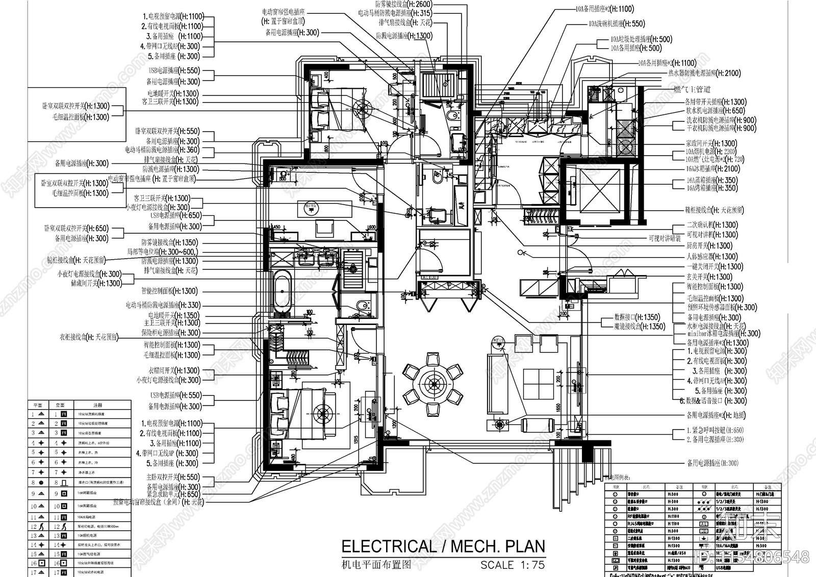 175㎡轻奢风格大平层室内cad施工图下载【ID:1154806548】