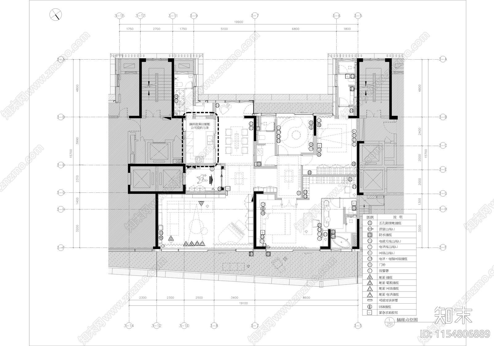 现代风格平层室内cad施工图下载【ID:1154806889】