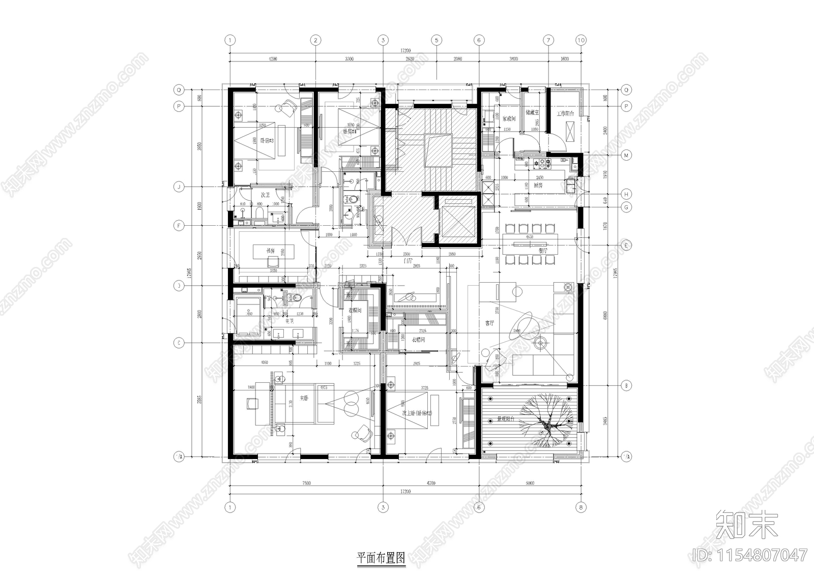 220㎡现代大平层室内cad施工图下载【ID:1154807047】