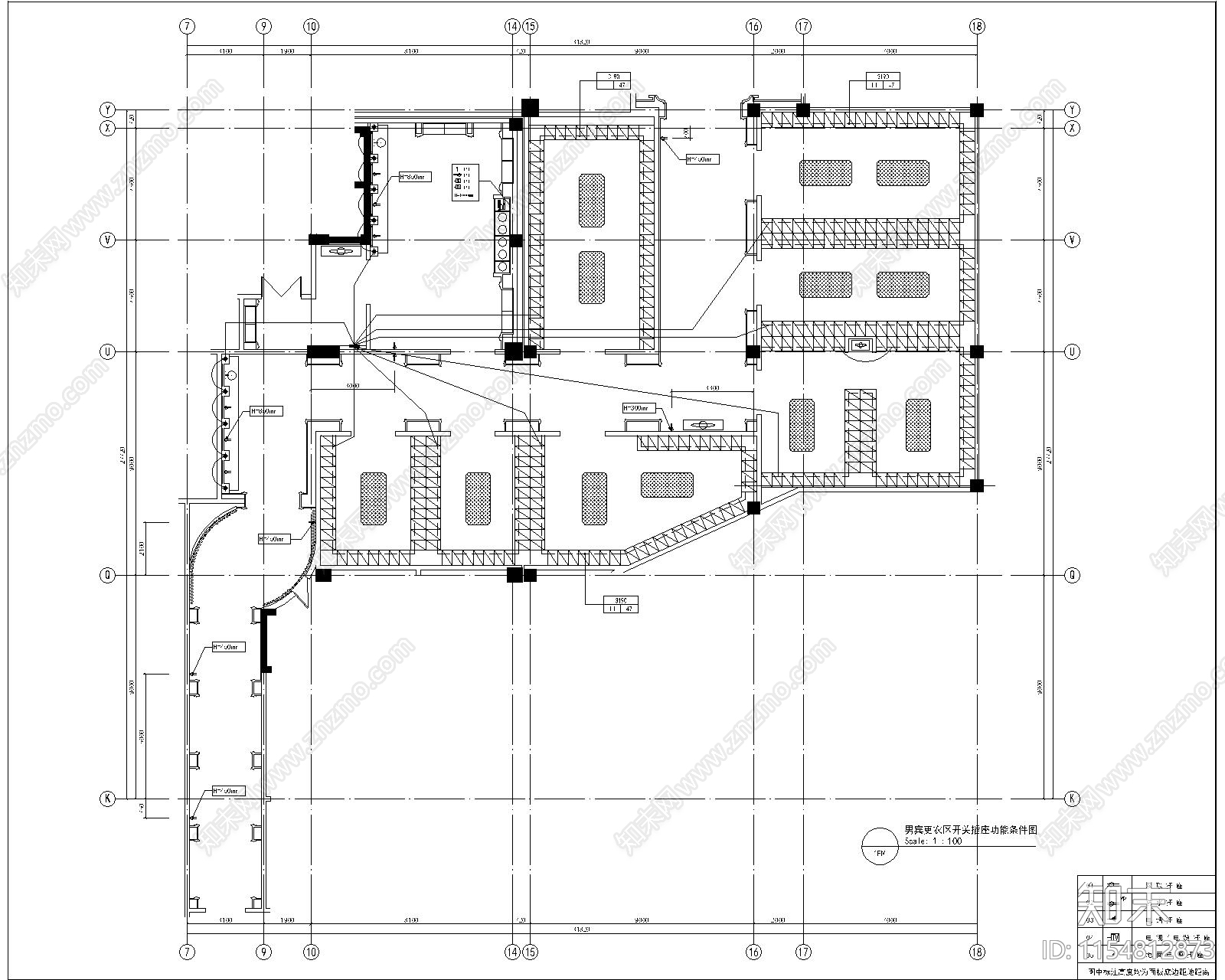 酒店男更衣室CADcad施工图下载【ID:1154812873】