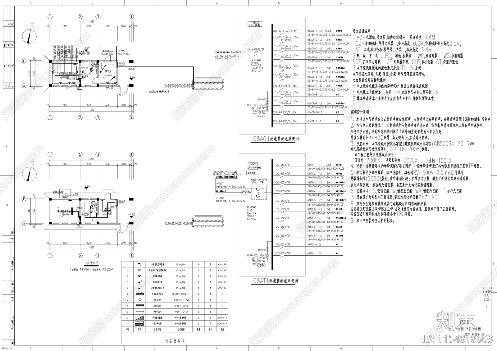 门卫及消防控制室电气施工图下载【ID:1154818609】