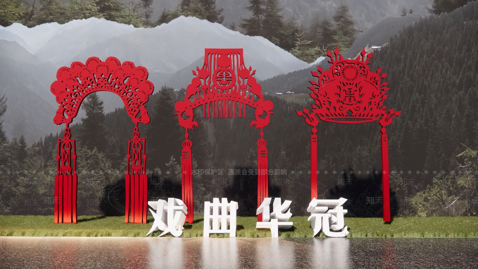 中式戏曲华冠剪纸雕塑3D模型下载【ID:1154820130】