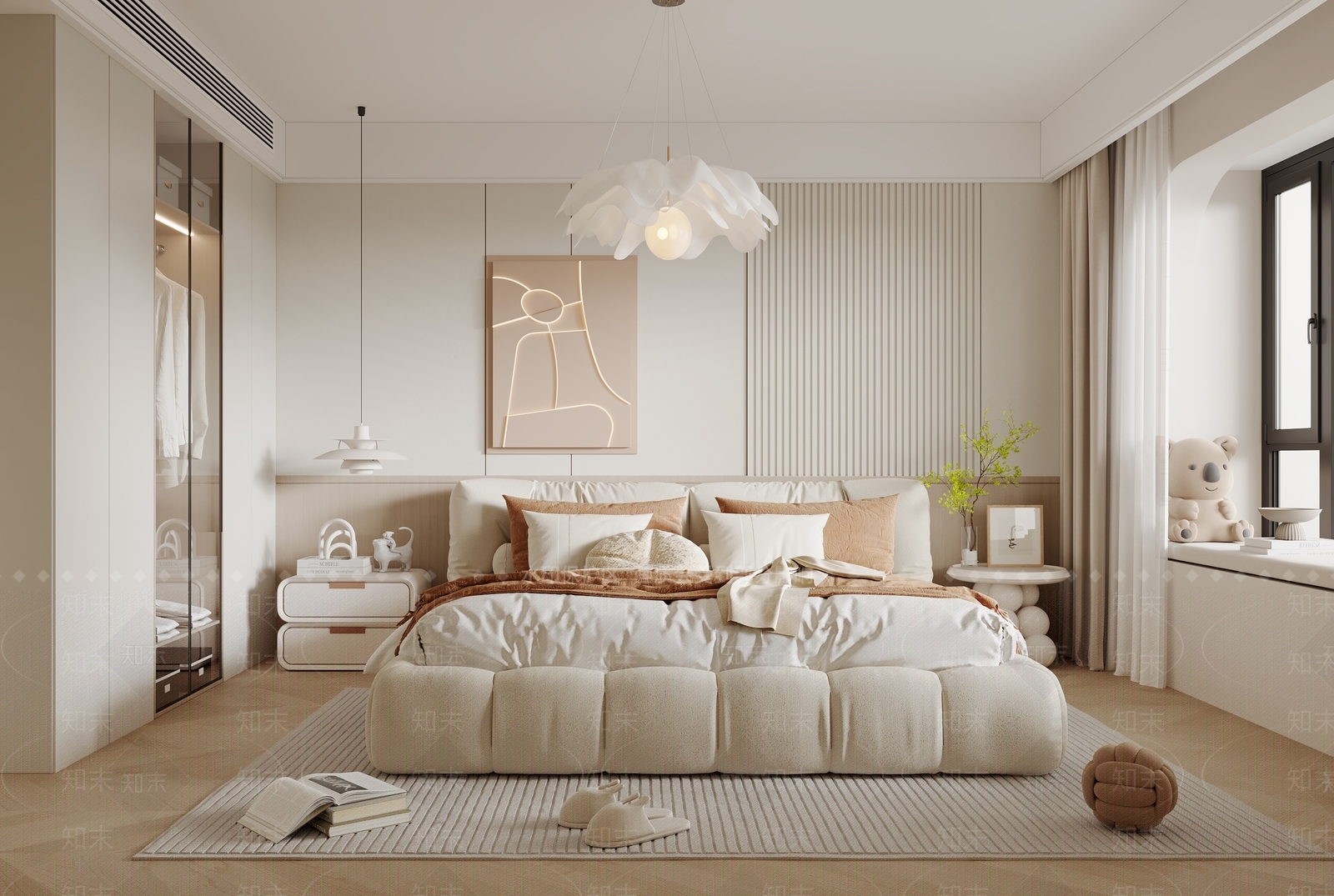 现代奶油风家居卧室3D模型下载【ID:1154823400】