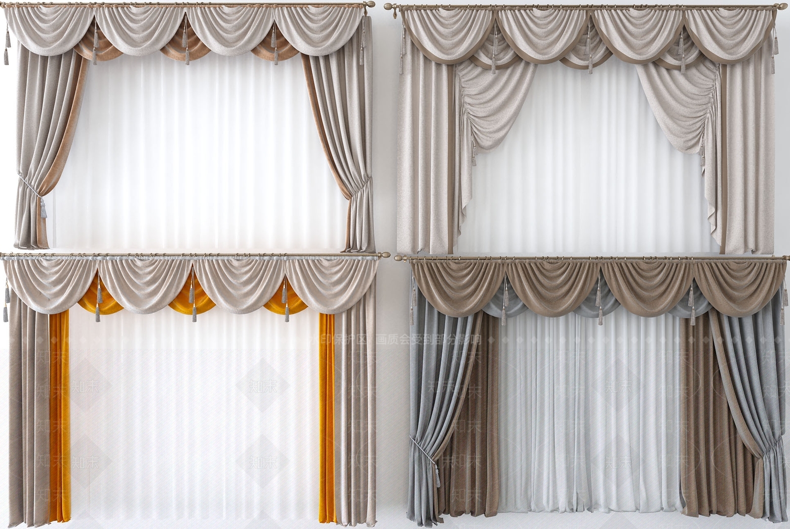 简欧窗帘组合3D模型下载【ID:1154826260】