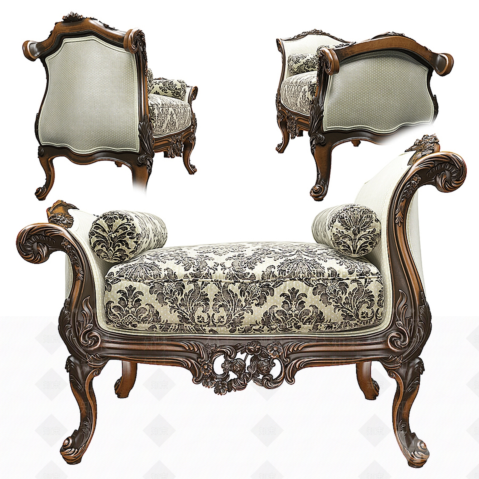 欧式古典单人沙发3D模型下载【ID:1154828679】