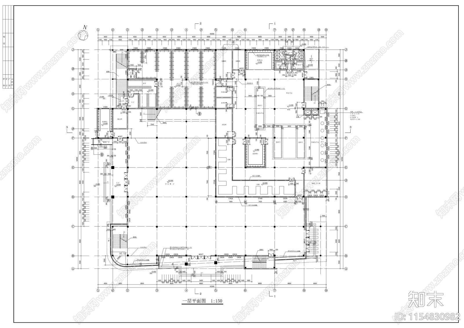 学校食堂建筑cad施工图下载【ID:1154830982】