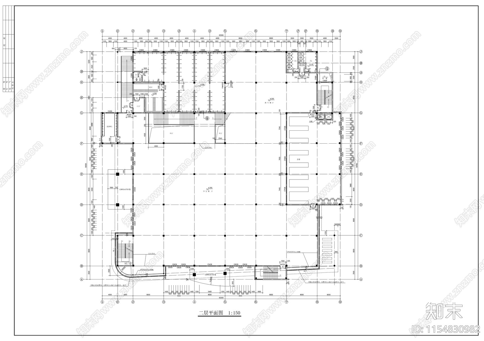 学校食堂建筑cad施工图下载【ID:1154830982】