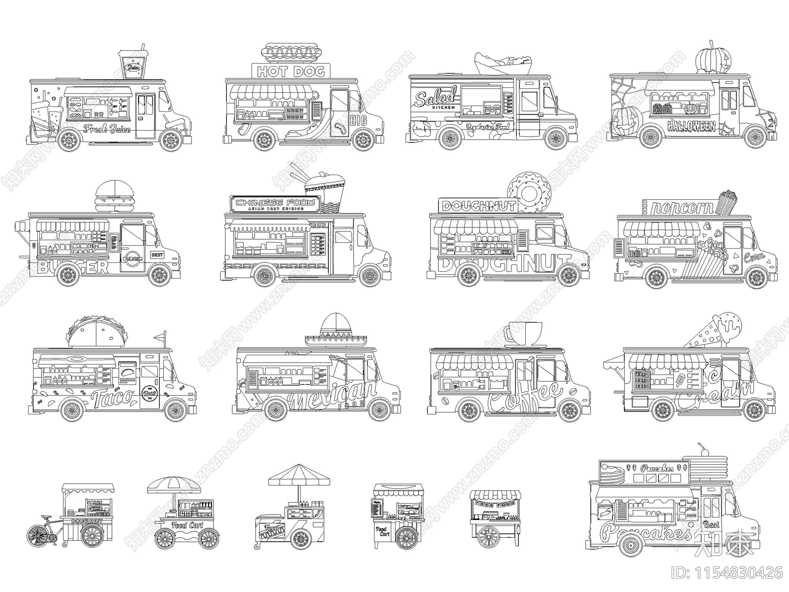 网红移动售卖车美食车早餐车施工图下载【ID:1154830426】