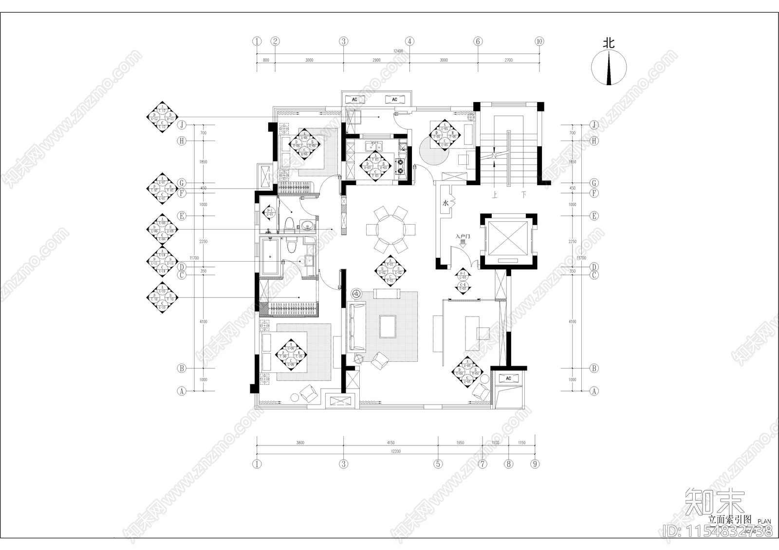 泸州博翠湾爱马仕风格洋房样板间cad施工图下载【ID:1154832738】