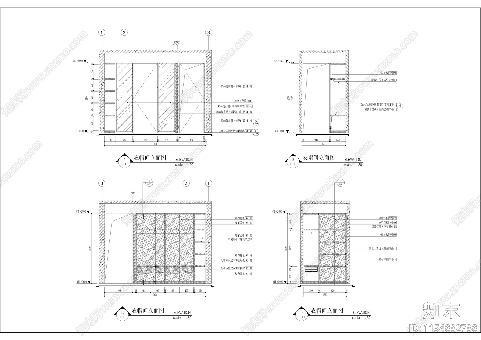 泸州博翠湾爱马仕风格洋房样板间cad施工图下载【ID:1154832738】