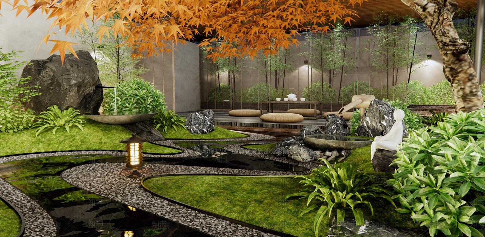 日式枯山水庭院景观SU模型下载【ID:1154833372】