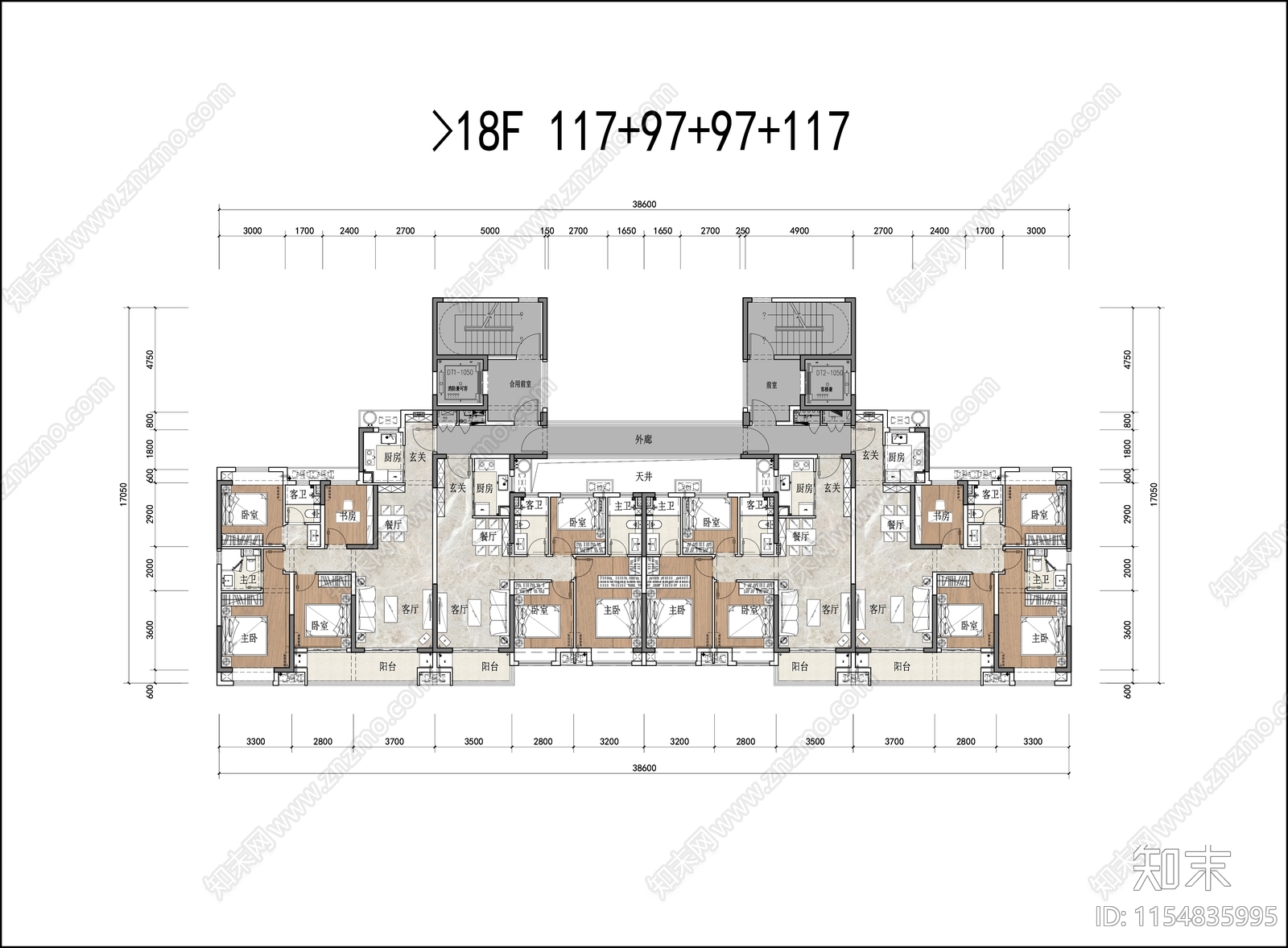 高层户型平面cad施工图下载【ID:1154835995】