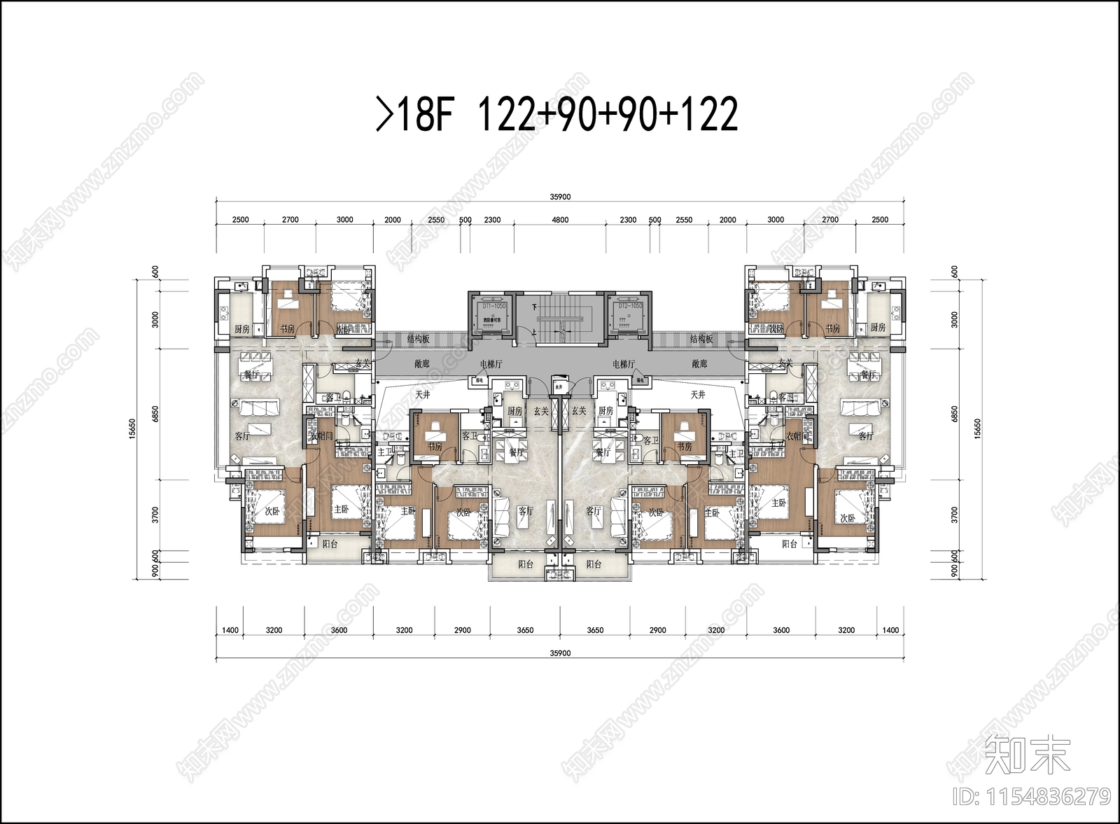 高层户型平面cad施工图下载【ID:1154836279】