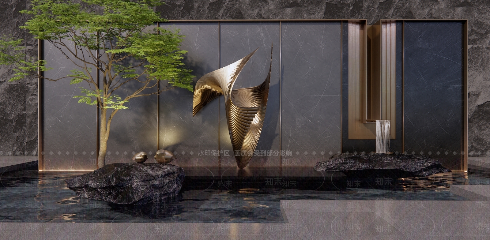 现代跌水景墙3D模型下载【ID:1154837280】