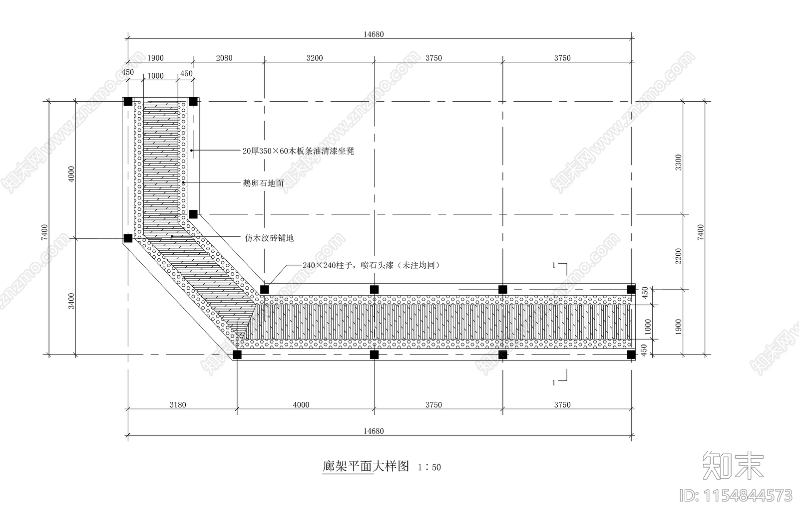 风景区长廊景观cad施工图下载【ID:1154844573】