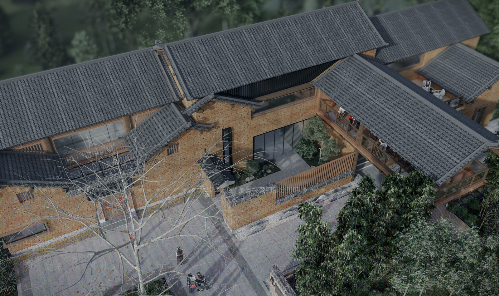 中式乡村游客接待中心SU模型下载【ID:1154845848】