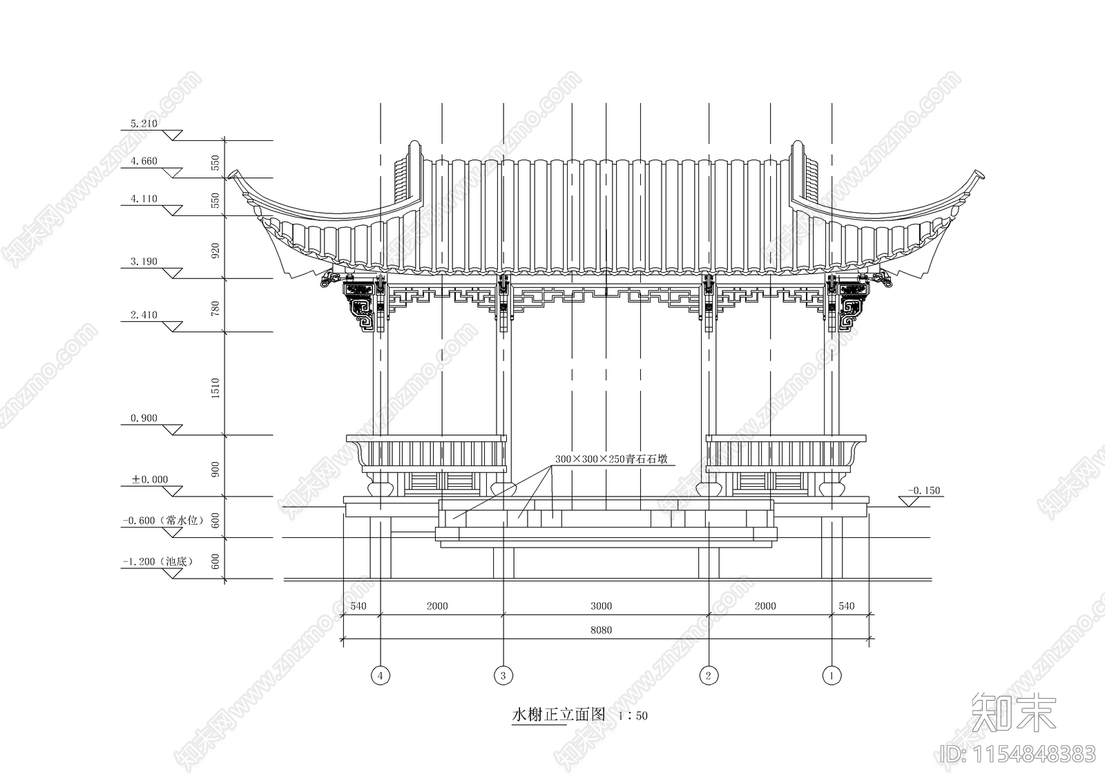 休闲水榭亭子景观cad施工图下载【ID:1154848383】