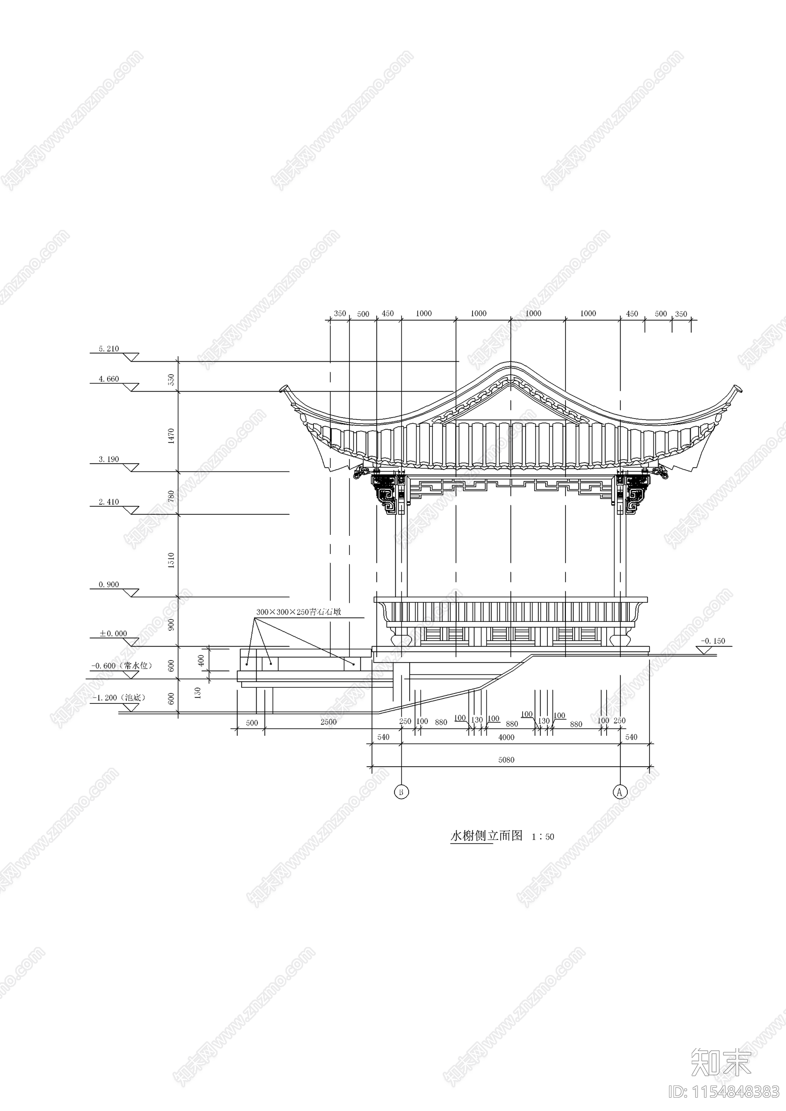 休闲水榭亭子景观cad施工图下载【ID:1154848383】