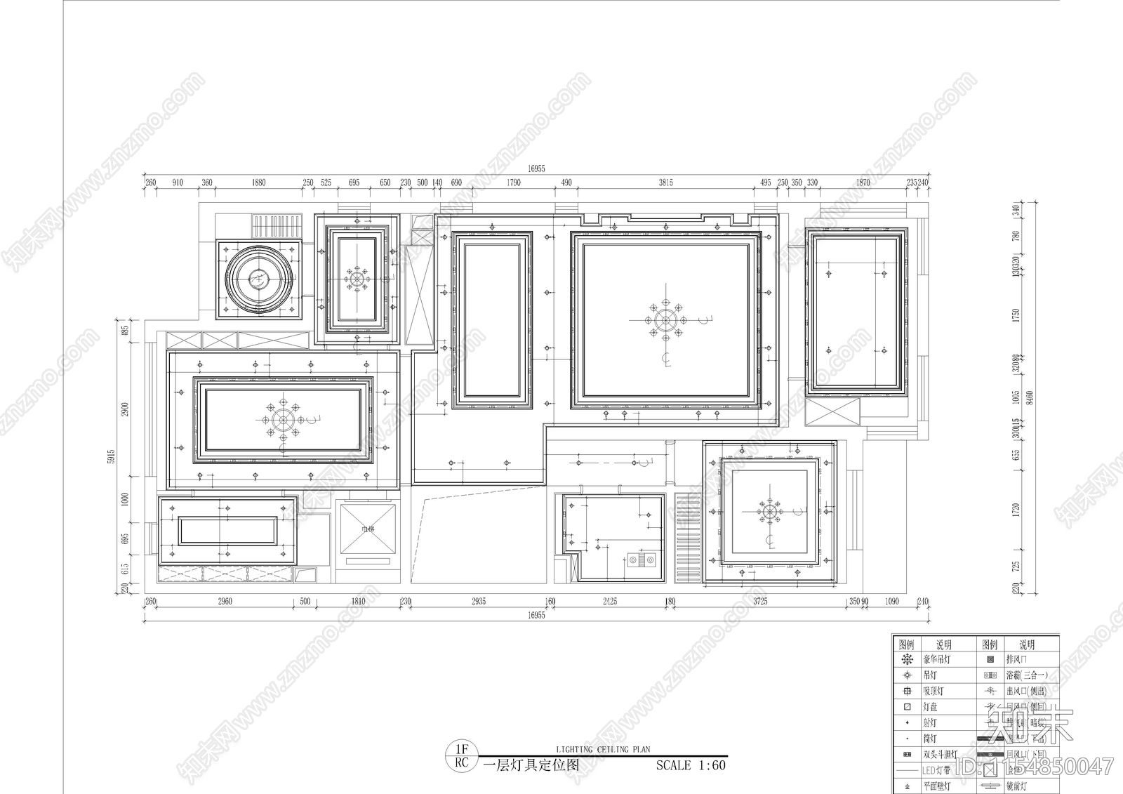 欧式豪宅别墅室内装修cad施工图下载【ID:1154850047】