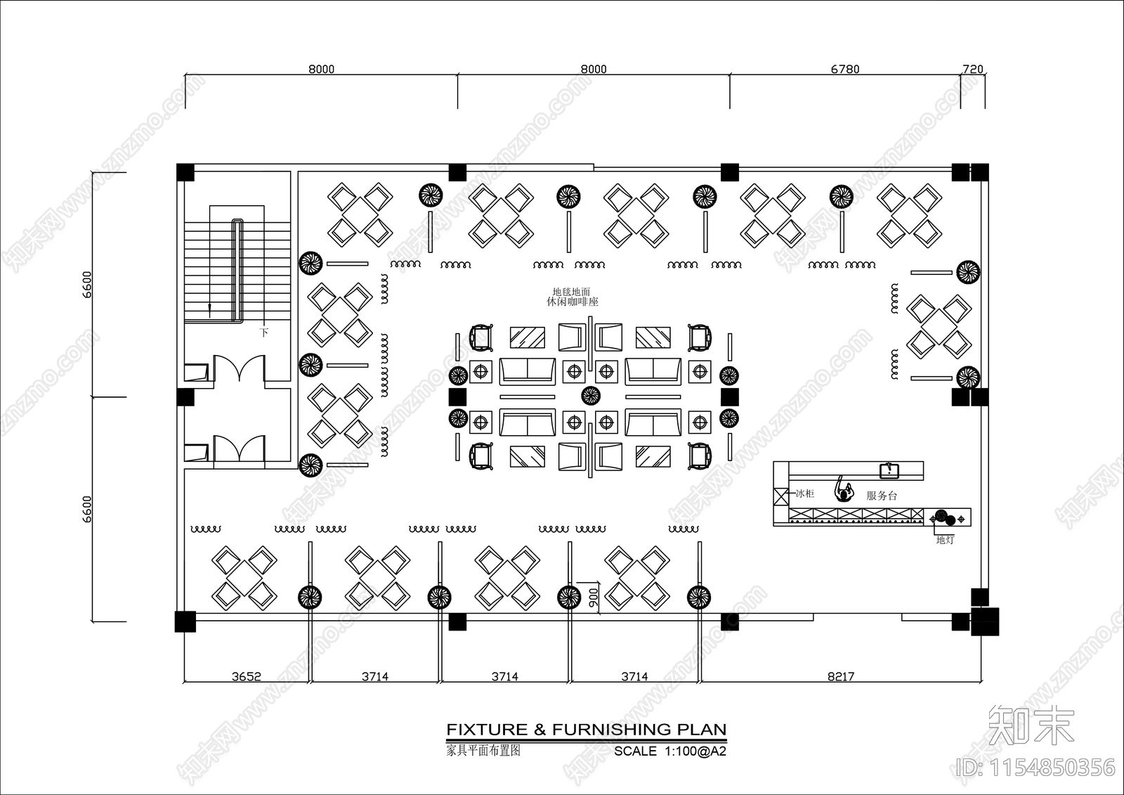 280㎡茶馆棋牌室平面布置图cad施工图下载【ID:1154850356】