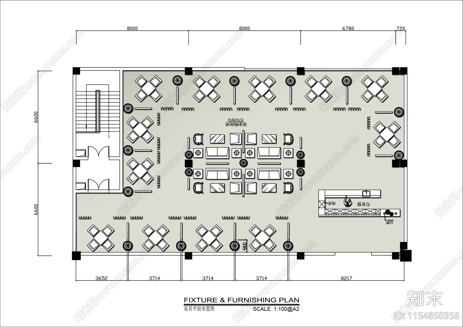 280㎡茶馆棋牌室平面布置图cad施工图下载【ID:1154850356】