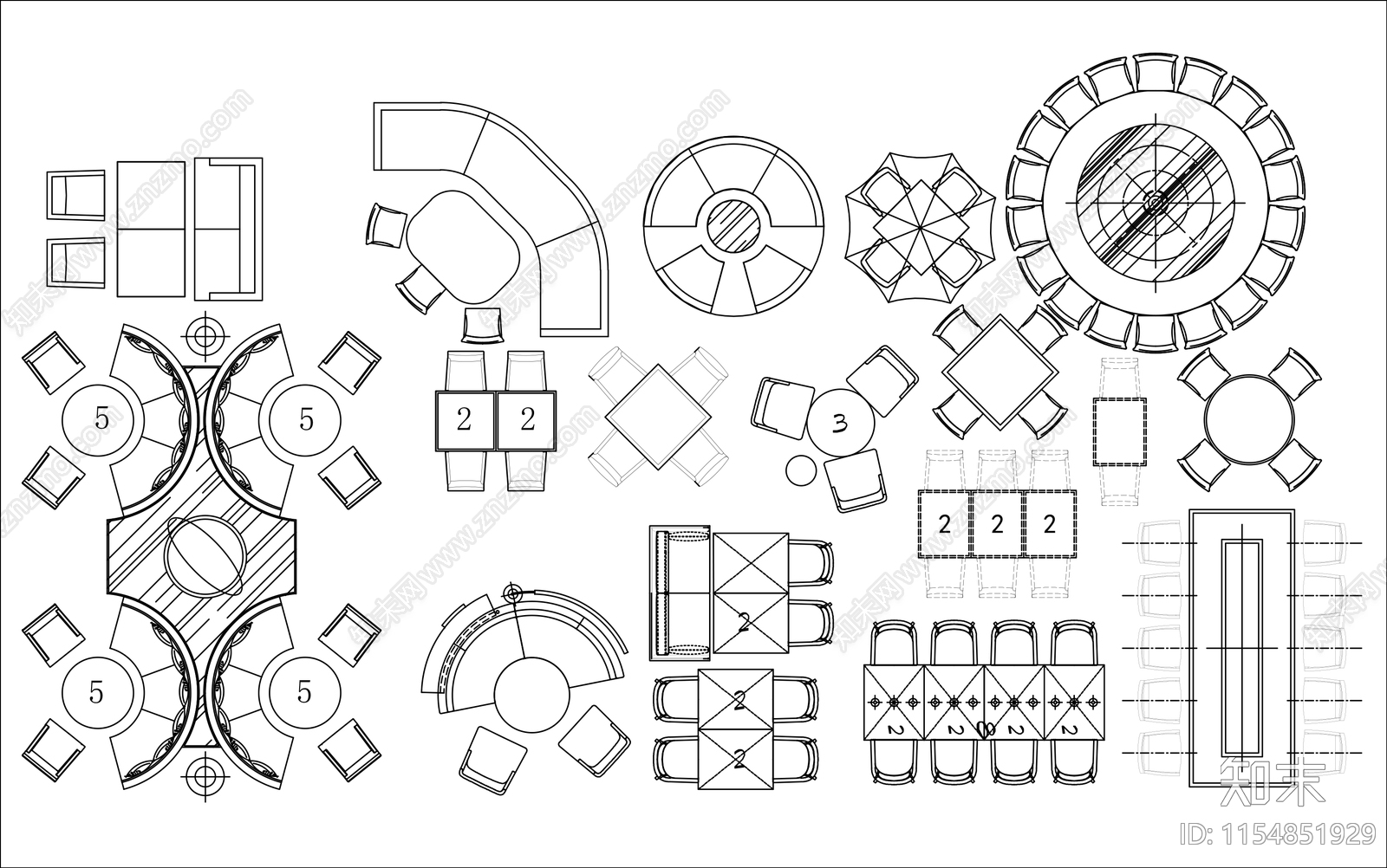 酒店餐厅多人餐桌椅施工图下载【ID:1154851929】