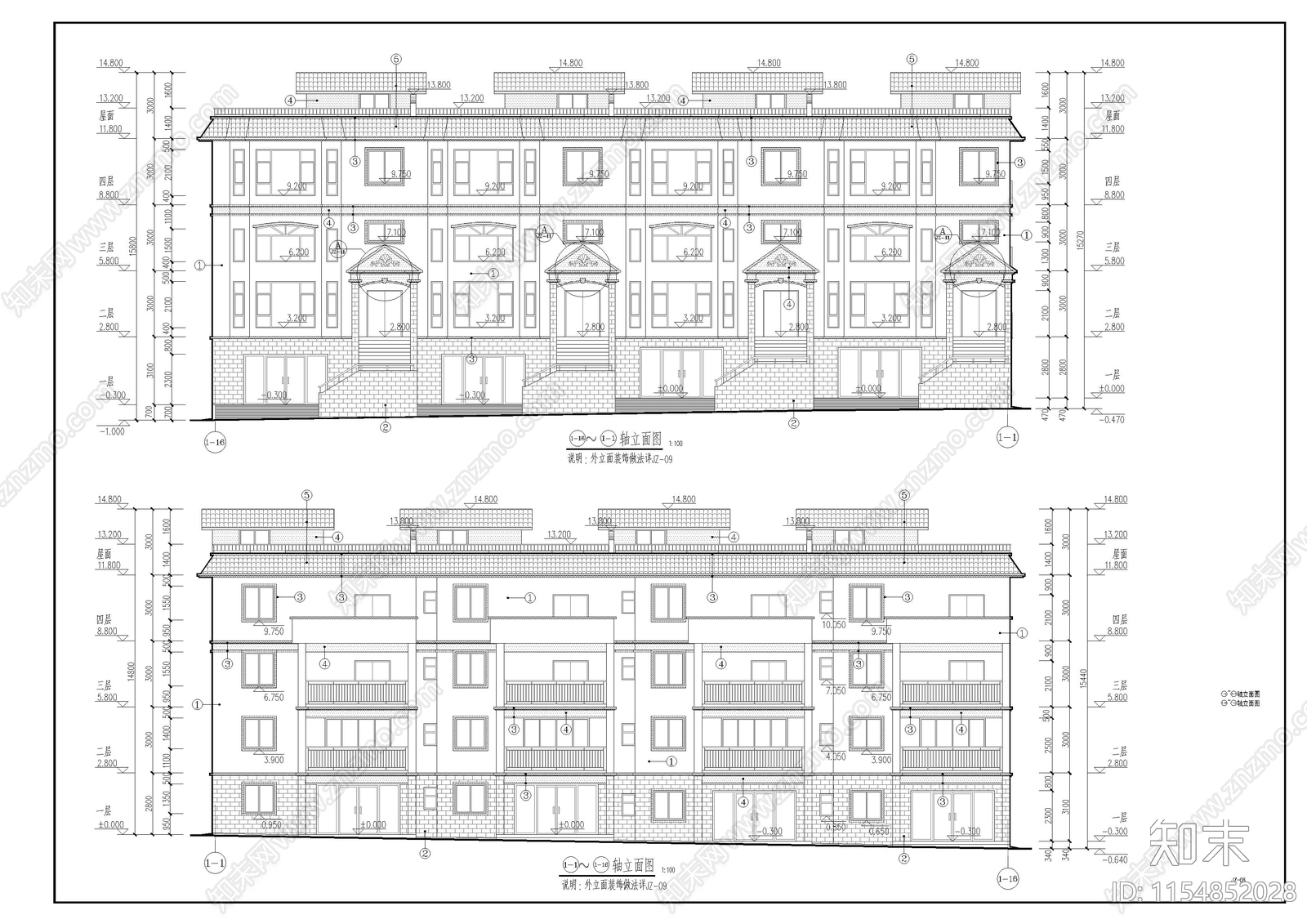 联排住宅建施图cad施工图下载【ID:1154852028】