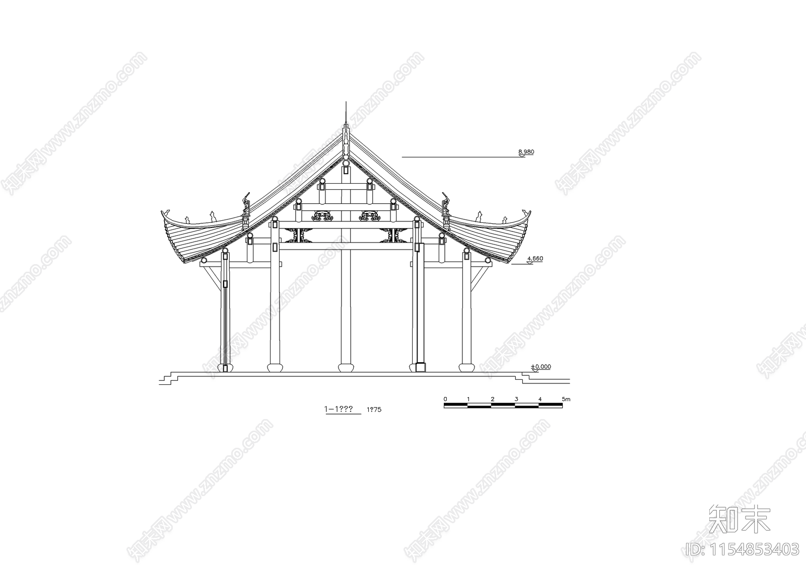 殿阁古建筑施工图cad施工图下载【ID:1154853403】